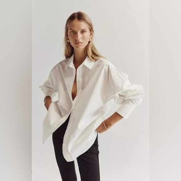 DISSH Tops - DISSH Shae White Crisp Cotton Oversized Boyfriend Button-Up Blouse Shirt Top